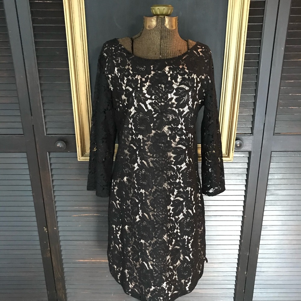 Vince Camuto Black Sheath Dress with Bell Sleeves